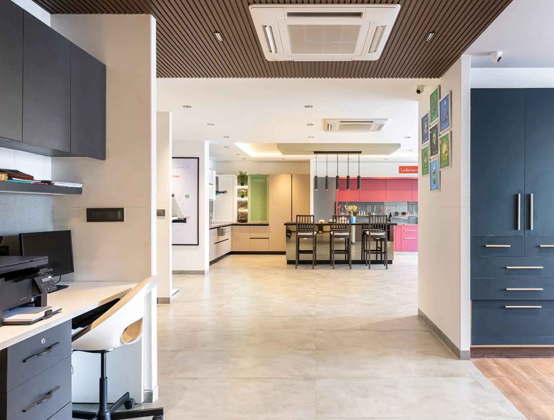 Navkar Interior showroom — kitchen, wardrobe and hardware displays